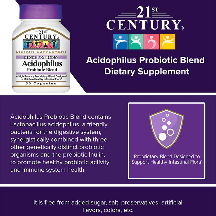 21st Century Acidophilus Probiotic Blend Capsules For Healthy Intestinal Flora, Pack of 30's - Easy Pharmacy LLC