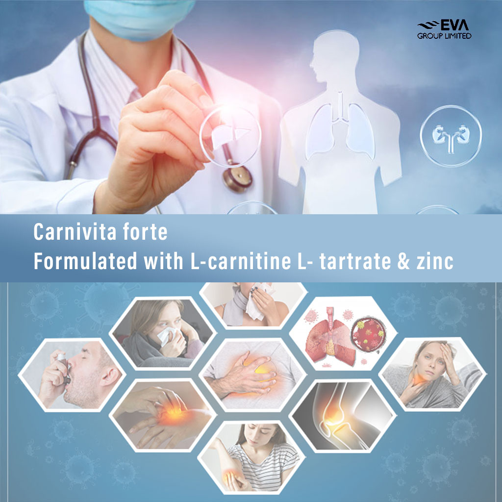 Eva Pharma Carnivita Forte L-Carnitine L-tartrate 1000mg, Zinc 7.17mg Film Coated Tablets, Pack of 30's - Easy Pharmacy LLC