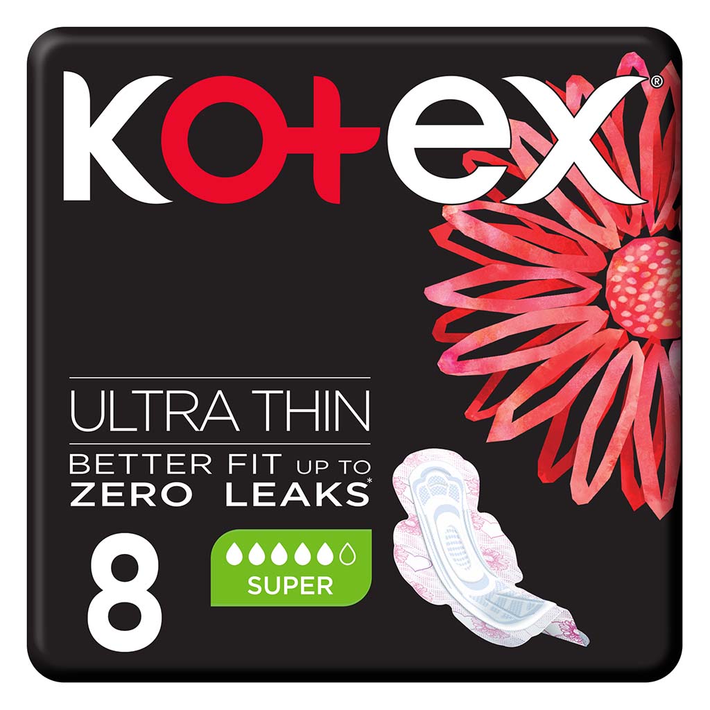 Kotex Ultra Thin Sanitary Pads With Wings, Super Size, Pack of 8's - Easy Pharmacy LLC