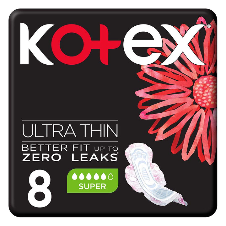 Kotex Ultra Thin Sanitary Pads With Wings, Super Size, Pack of 8's - Easy Pharmacy LLC