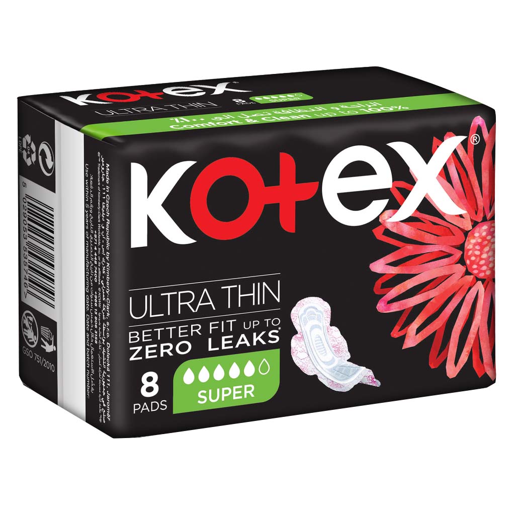 Kotex Ultra Thin Sanitary Pads With Wings, Super Size, Pack of 8's - Easy Pharmacy LLC