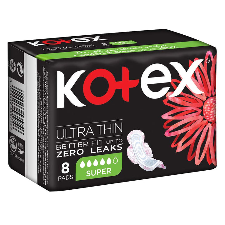 Kotex Ultra Thin Sanitary Pads With Wings, Super Size, Pack of 8's - Easy Pharmacy LLC