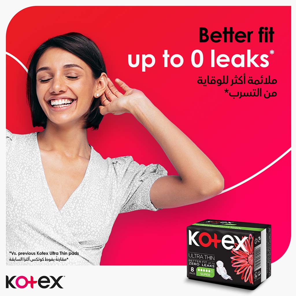 Kotex Ultra Thin Sanitary Pads With Wings, Super Size, Pack of 8's - Easy Pharmacy LLC