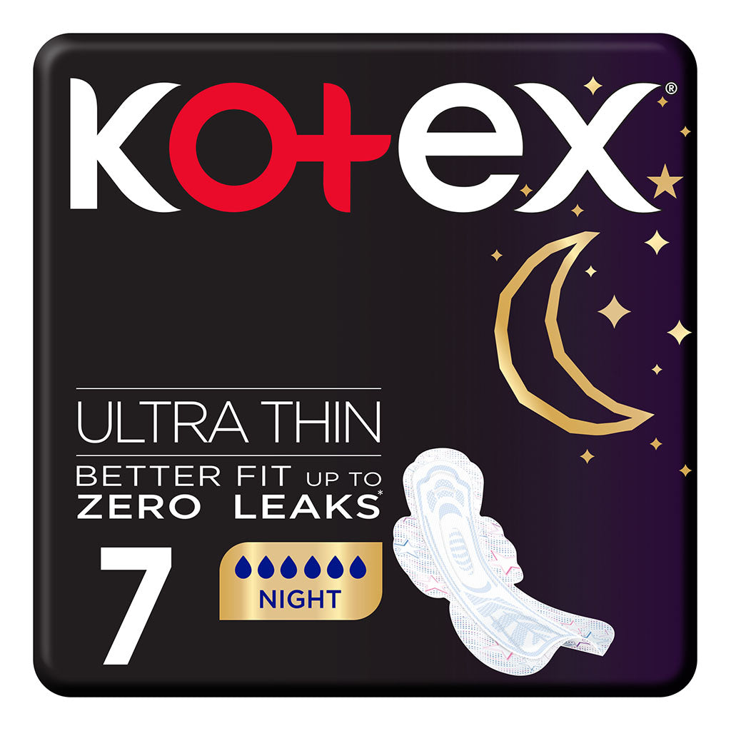 Kotex Ultrathin Night Sanitary Pads With Wings For Overnight Protection, Pack of 7's - Easy Pharmacy LLC
