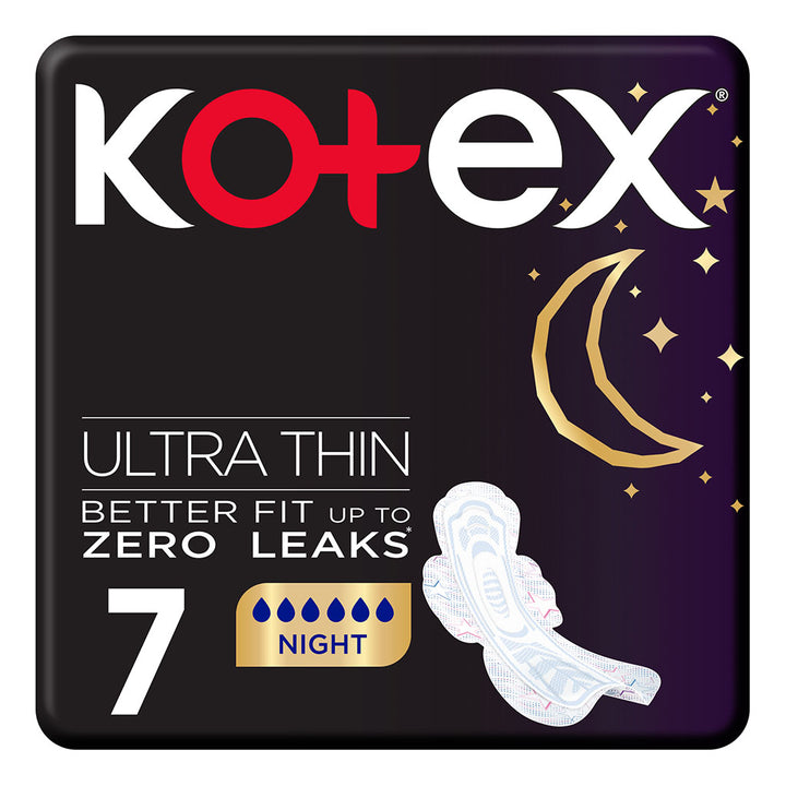 Kotex Ultrathin Night Sanitary Pads With Wings For Overnight Protection, Pack of 7's - Easy Pharmacy LLC