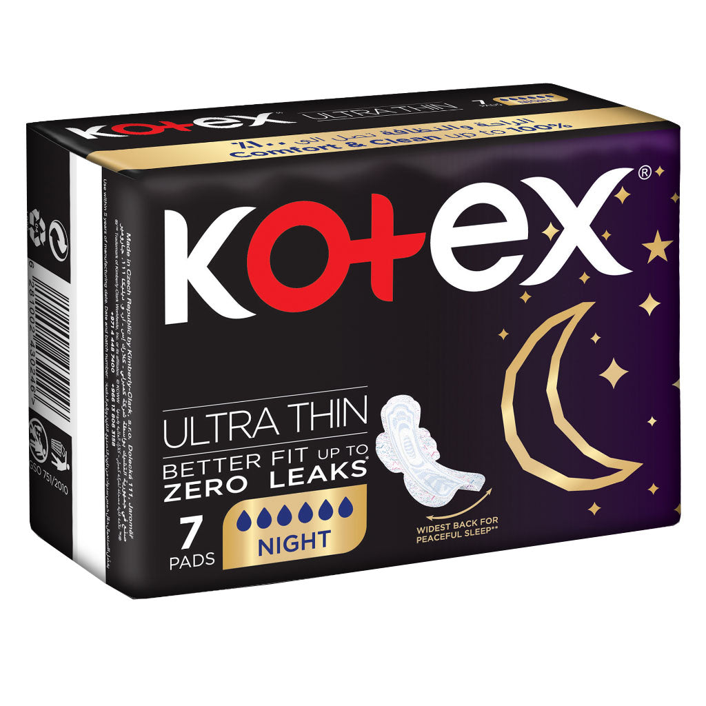 Kotex Ultrathin Night Sanitary Pads With Wings For Overnight Protection, Pack of 7's - Easy Pharmacy LLC