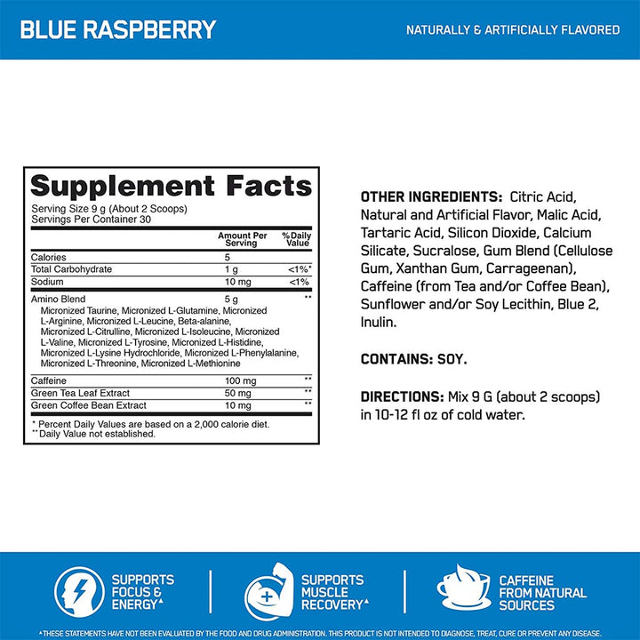 Optimum Nutrition Essential Amino Energy Blue Raspberry Flavour 30 Servings - Easy Pharmacy LLC