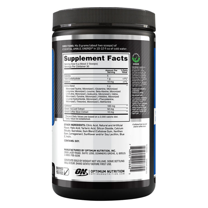 Optimum Nutrition Essential Amino Energy Blue Raspberry Flavour 30 Servings - Easy Pharmacy LLC