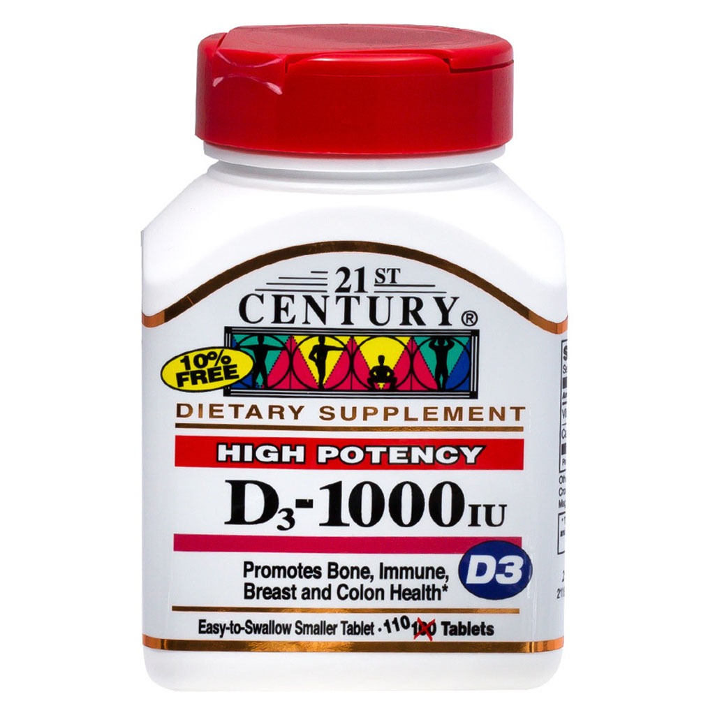 21st Century High Potency Vitamin D3-1000IU Tablets For Bone & Immune Health, Pack of 110's - Easy Pharmacy LLC