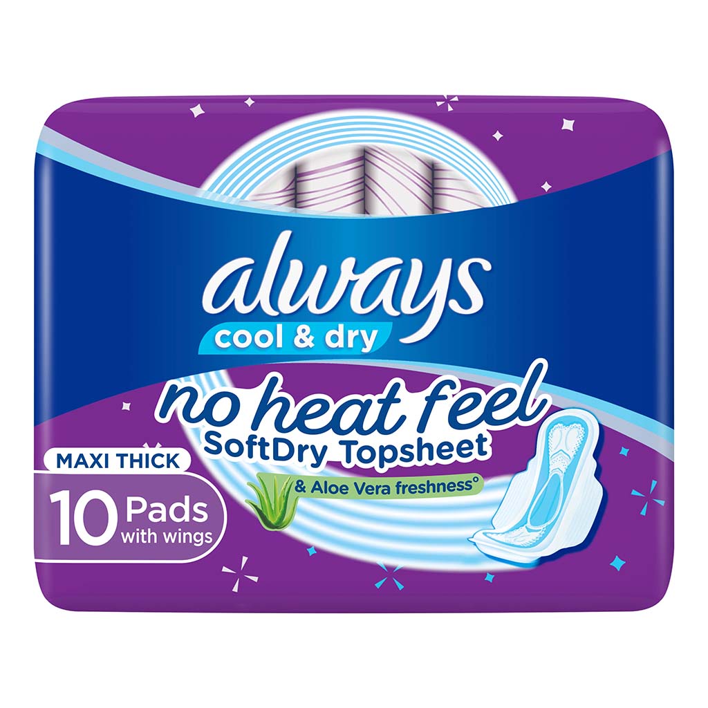 Always Cool & Dry, No Heat Feel, Maxi Thick, Large Sanitary Pads With Wings, Pack of 10's - Easy Pharmacy LLC