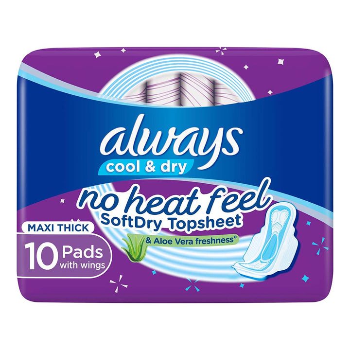 Always Cool & Dry, No Heat Feel, Maxi Thick, Large Sanitary Pads With Wings, Pack of 10's - Easy Pharmacy LLC
