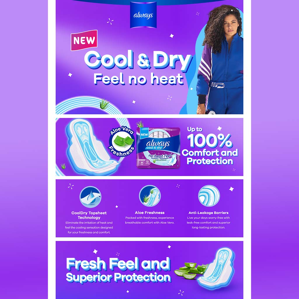 Always Cool & Dry, No Heat Feel, Maxi Thick, Large Sanitary Pads With Wings, Pack of 10's - Easy Pharmacy LLC