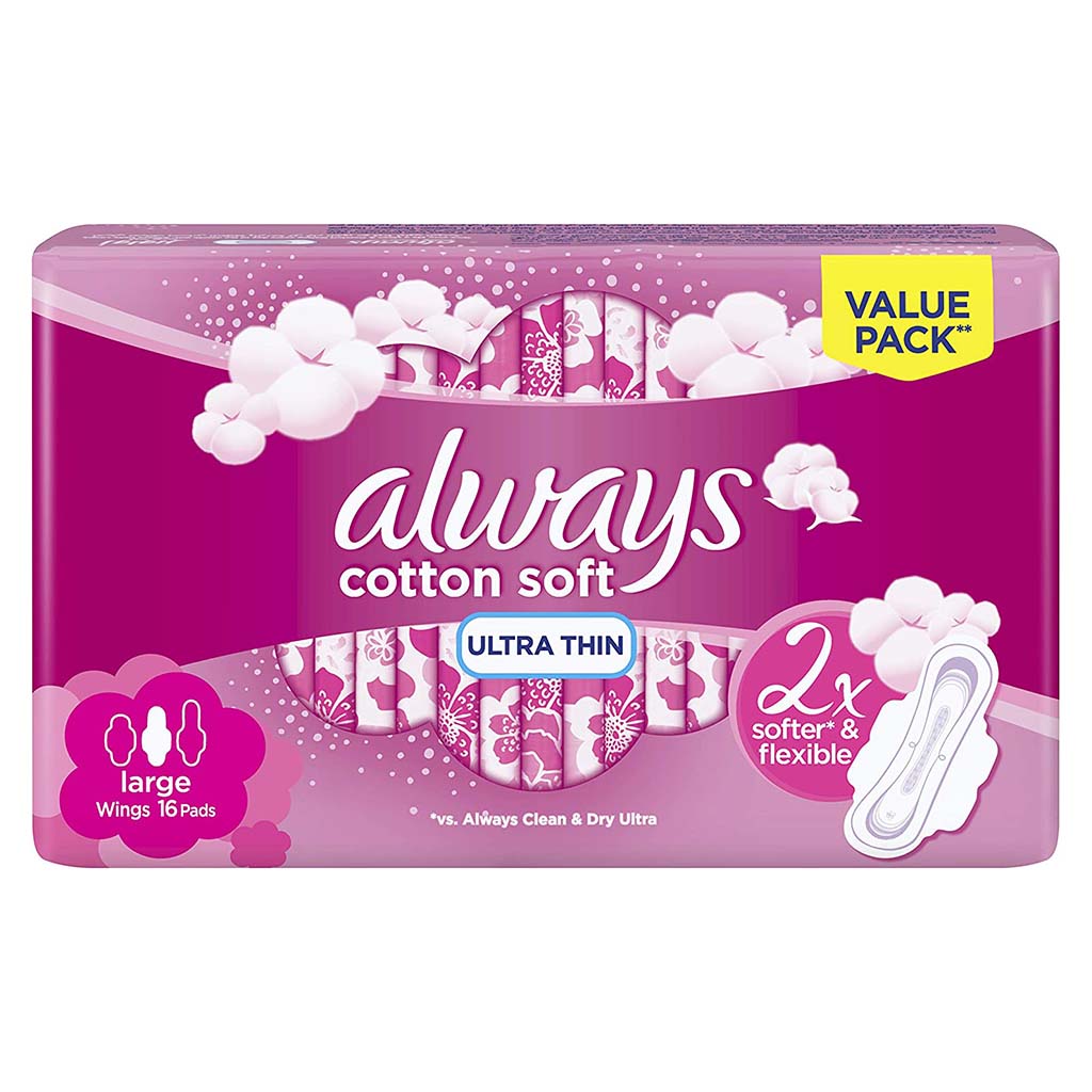 Always Cotton Soft Ultra Thin Large Sanitary Pads With Wings, Pack of 16's - Easy Pharmacy LLC