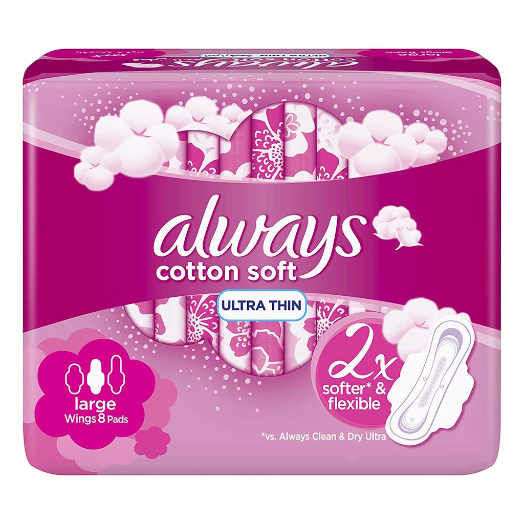Always Cotton Soft Ultra Thin Large Sanitary Pads With Wings, Pack of 8's - Easy Pharmacy LLC