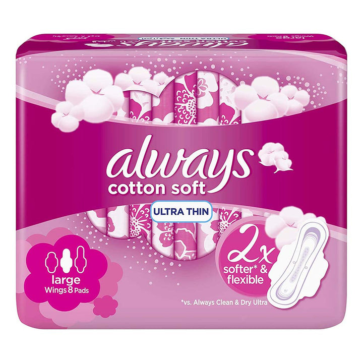 Always Cotton Soft Ultra Thin Large Sanitary Pads With Wings, Pack of 8's - Easy Pharmacy LLC