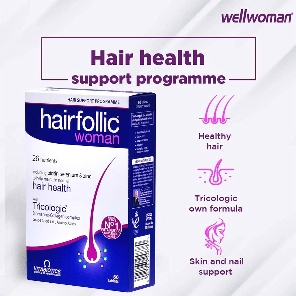 Vitabiotics Hairfollic Woman Tablets With Biotin For Healthy Hair, Pack of 60's - Easy Pharmacy LLC