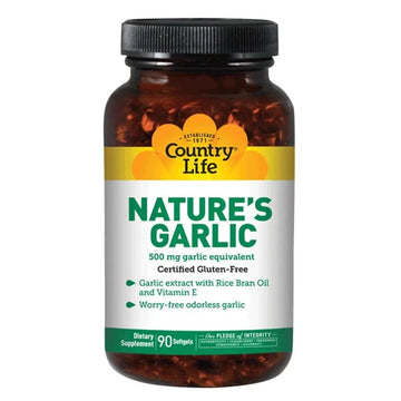Country Life Nature’s Garlic 500 mg with Rice Bran Oil & Vitamin E – 90 Softgels