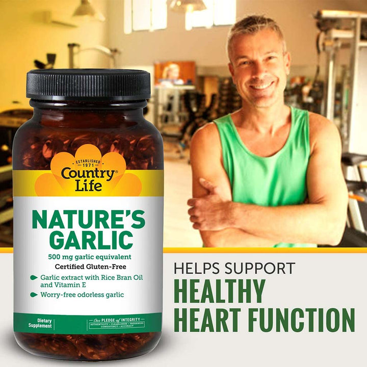 Country Life Nature's Garlic 500 mg Softgel With Rice Bran Oil & Vitamin E, Pack of 90's - Easy Pharmacy LLC