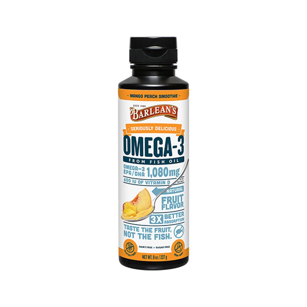 Barlean's Omega 3 1080mg Fish Oil Supplement Liquid - Mango Peach Smoothie Flavour 227g - Easy Pharmacy LLC