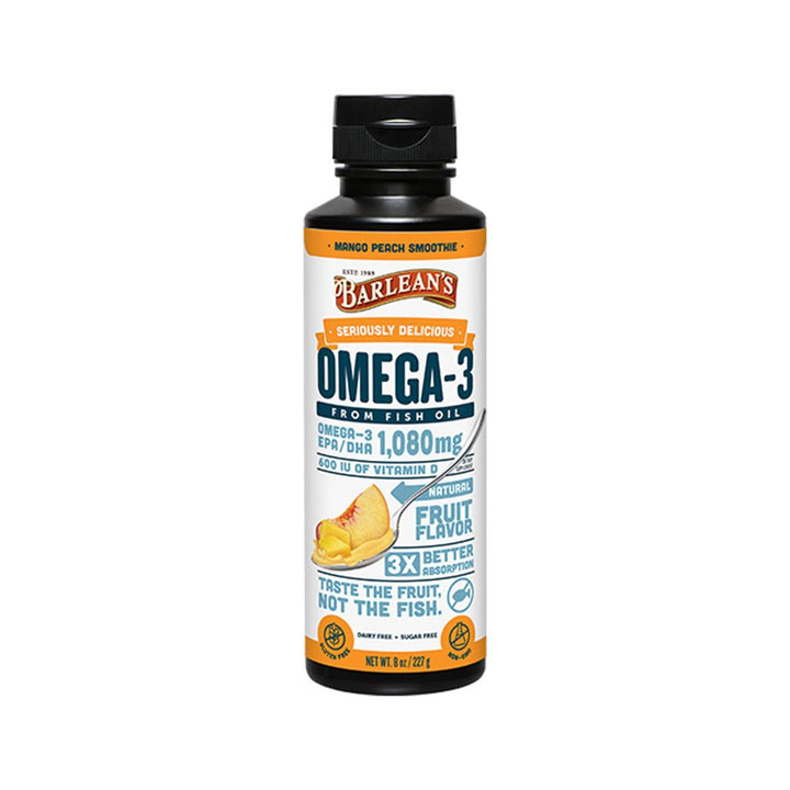 Barlean's Omega 3 1080mg Fish Oil Supplement Liquid - Mango Peach Smoothie Flavour 227g - Easy Pharmacy LLC