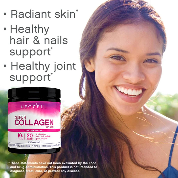 NeoCell Super Collagen Powder For Healthy Skin, Hair, Nails & Joint Support, Unflavoured 200 g - Easy Pharmacy LLC