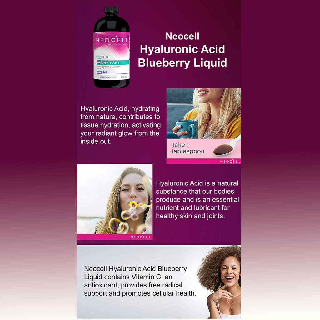 NeoCell Hyaluronic Acid Blueberry Liquid With Vitamin C For Skin & Joints 473ml - Easy Pharmacy LLC
