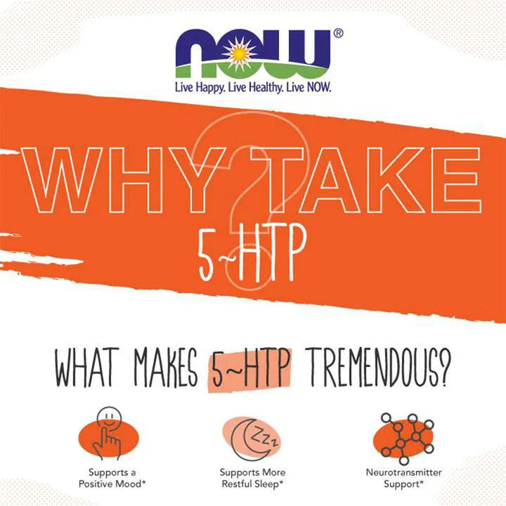 Now 5-HTP 100mg Vegetarian Capsules For Positive Mood & Neurotransmitter Support, Pack of 60's - Easy Pharmacy LLC