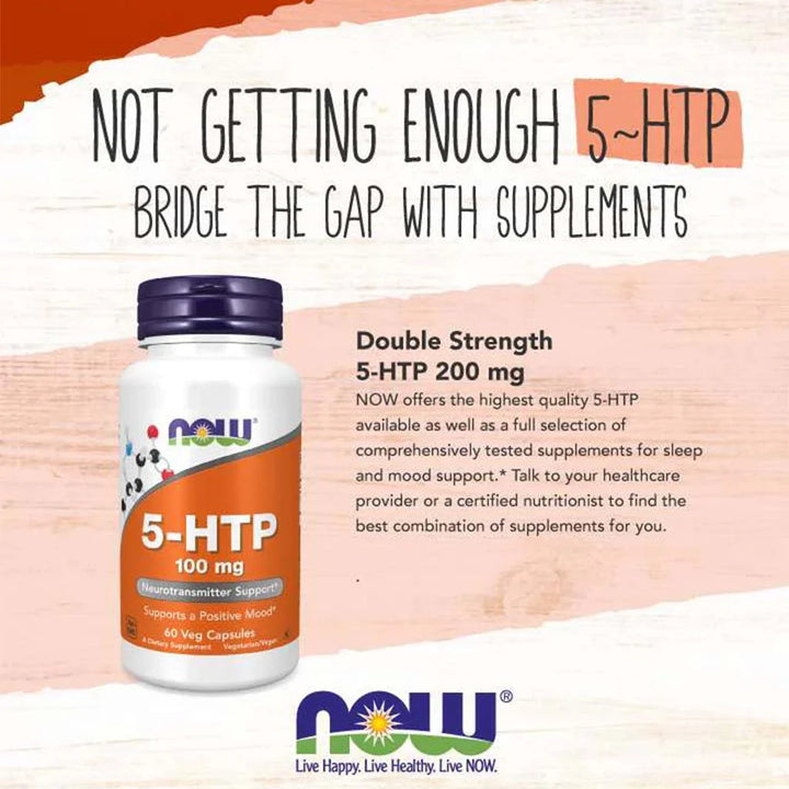 Now 5-HTP 100mg Vegetarian Capsules For Positive Mood & Neurotransmitter Support, Pack of 60's - Easy Pharmacy LLC