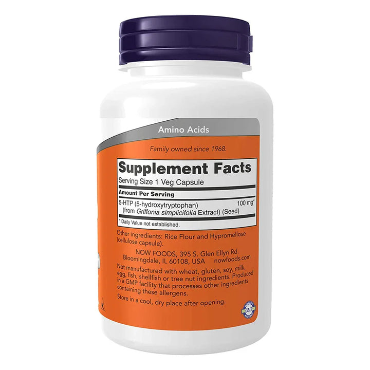 Now 5-HTP 100mg Vegetarian Capsules For Positive Mood & Neurotransmitter Support, Pack of 60's - Easy Pharmacy LLC