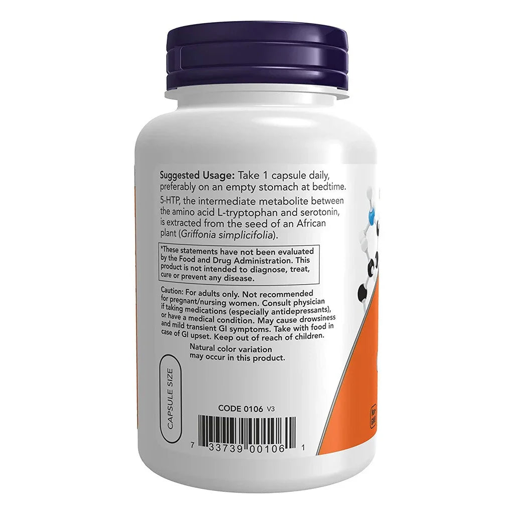 Now 5-HTP 100mg Vegetarian Capsules For Positive Mood & Neurotransmitter Support, Pack of 60's - Easy Pharmacy LLC