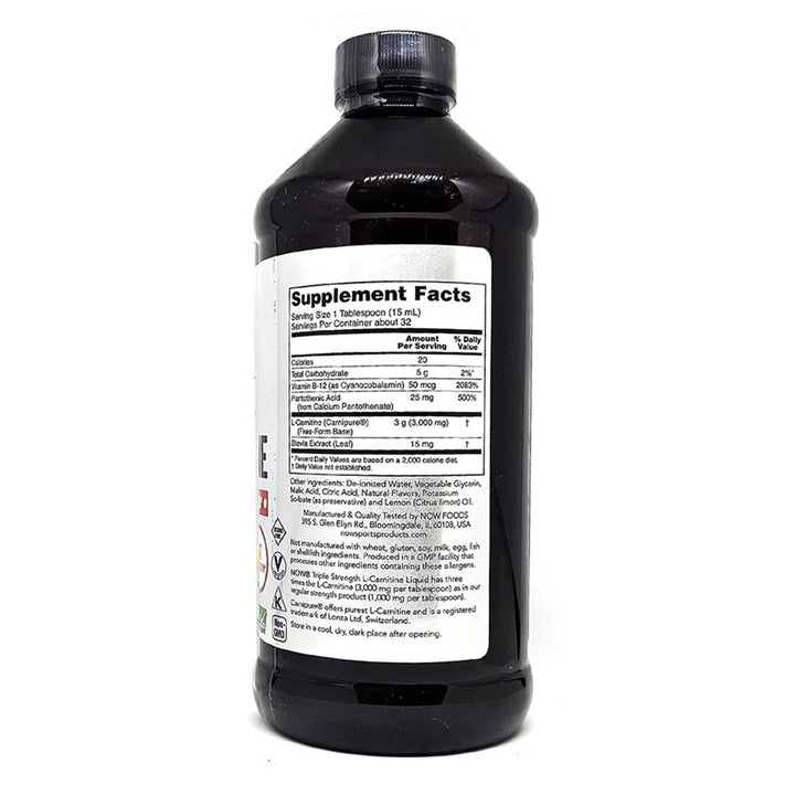 Now Sports Triple Strength 3000mg L-Carnitine Liquid For Energy & Fitness Support 473ml - Easy Pharmacy LLC
