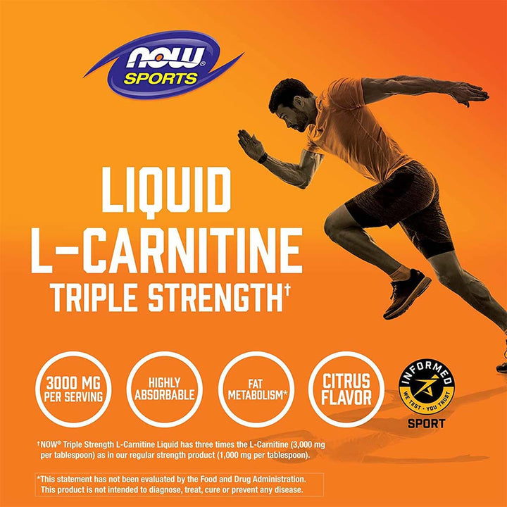 Now Sports Triple Strength 3000mg L-Carnitine Liquid For Energy & Fitness Support 473ml - Easy Pharmacy LLC