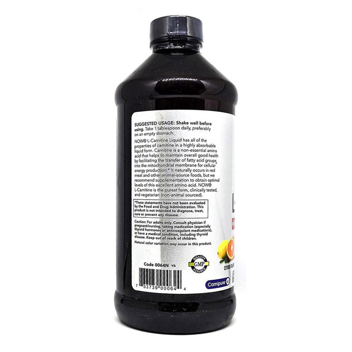 Now Sports Triple Strength 3000mg L-Carnitine Liquid For Energy & Fitness Support 473ml - Easy Pharmacy LLC