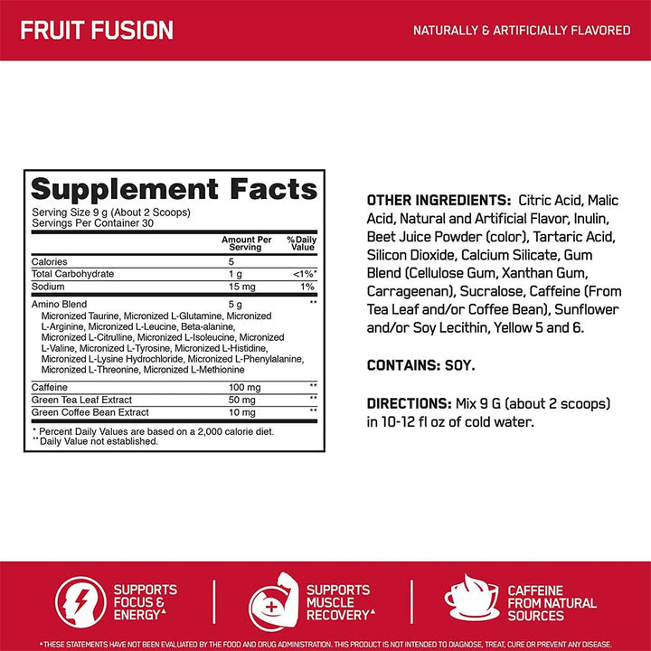 Optimum Nutrition Essential Amino Energy Fruit FusiOptimum Nutrition Flavour 30 Servings - Easy Pharmacy LLC