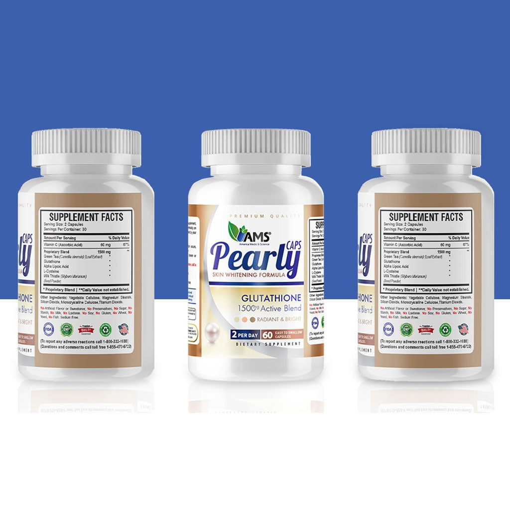 AMS Pearly Skin Whitening Glutathione Supplement Capsules For Radiant & Bright Skin, Pack of 60's - Easy Pharmacy LLC