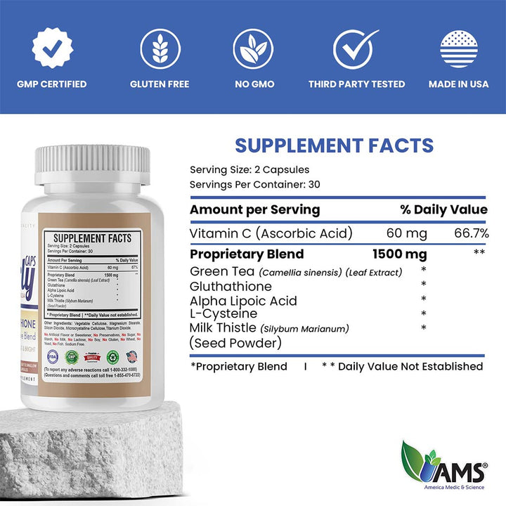AMS Pearly Skin Whitening Glutathione Supplement Capsules For Radiant & Bright Skin, Pack of 60's - Easy Pharmacy LLC