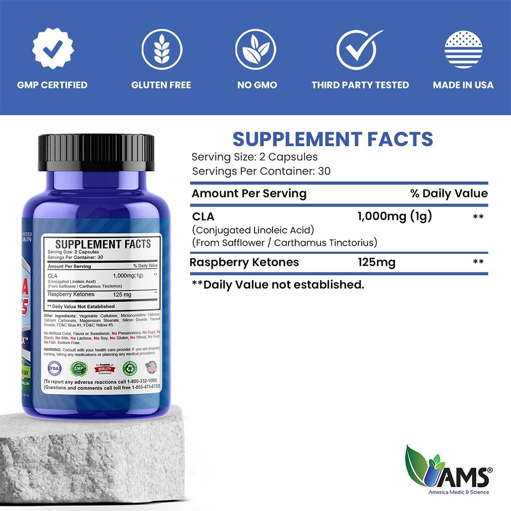 AMS CLA Ketones Weight Loss Supplement Capsules, Pack of 60's - Easy Pharmacy LLC