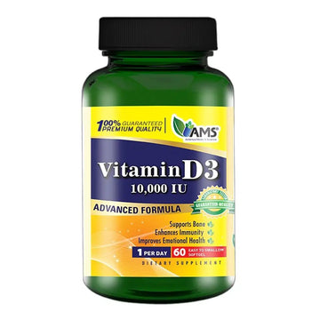 AMS Vitamin D3 10000 IU Softgels – Daily Bone & Wellness Support Supplement, 60 Count