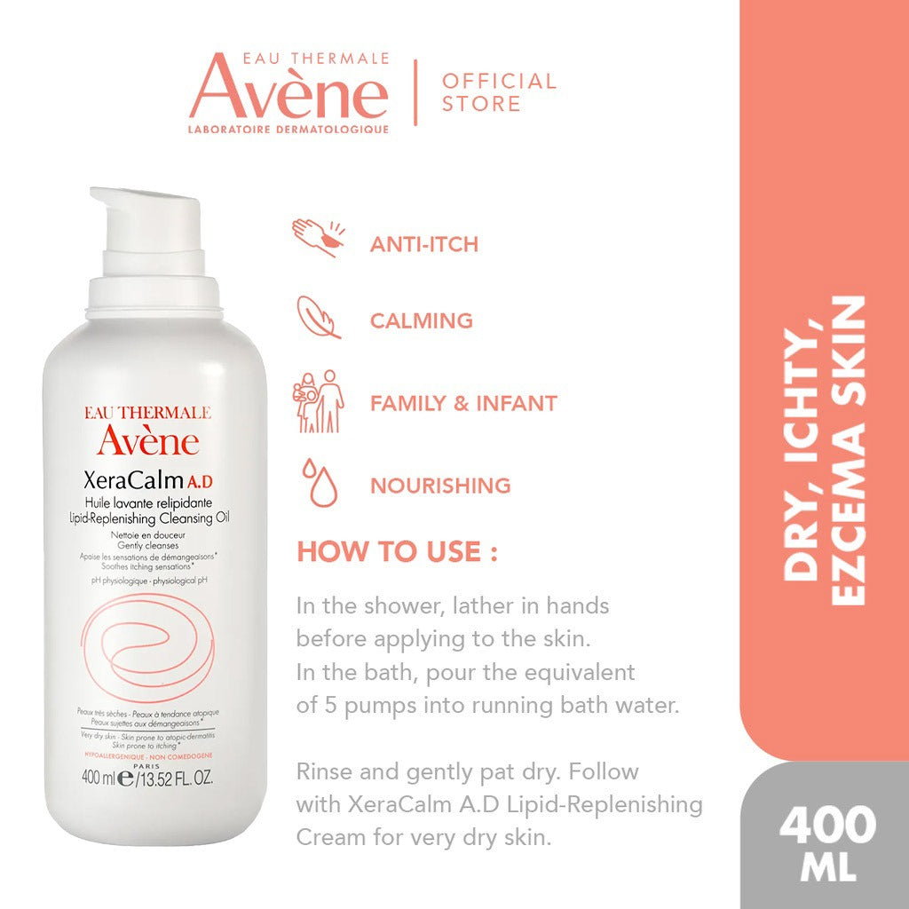 Avene Xeracalm Lipid Replenishing Cleansing Oil For Dry Skin Prone To Atopic Dermatitis & Itching 400ml - Easy Pharmacy LLC