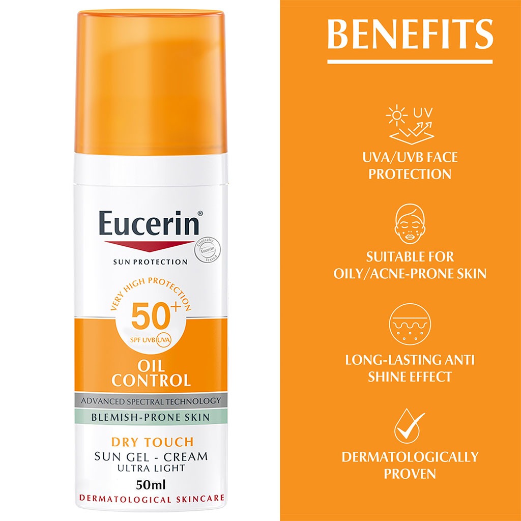 Eucerin Sun Oil Control SPF 50+ Sunscreen Gel Cream With Dry Touch & Anti-Shine Effect For Blemish Prone Skin 50ml - Easy Pharmacy LLC