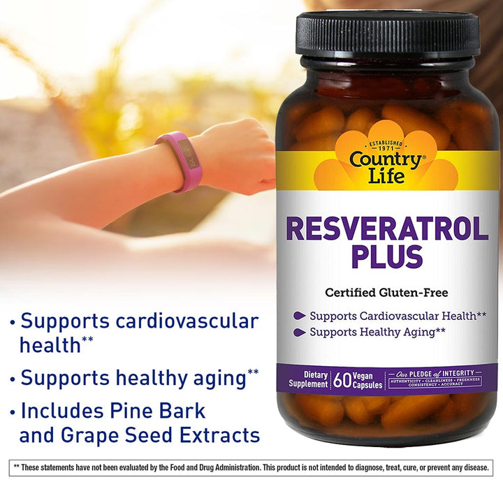 Country Life Resveratrol Plus Vegan Capsules For Heart Health, Pack of 60's - Easy Pharmacy LLC