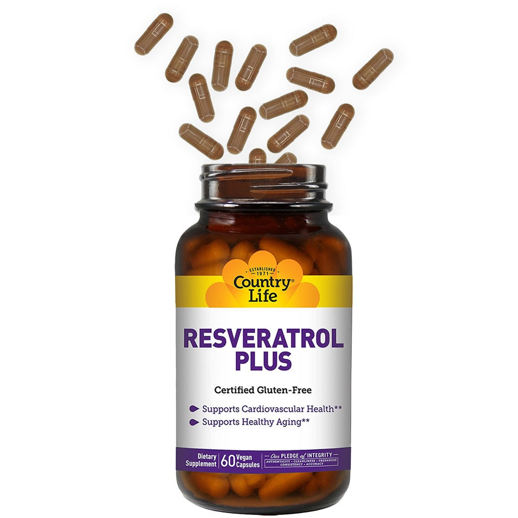 Country Life Resveratrol Plus Vegan Capsules For Heart Health, Pack of 60's - Easy Pharmacy LLC