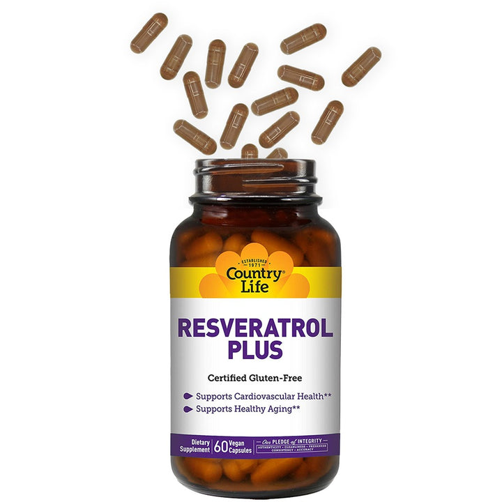 Country Life Resveratrol Plus Vegan Capsules For Heart Health, Pack of 60's - Easy Pharmacy LLC
