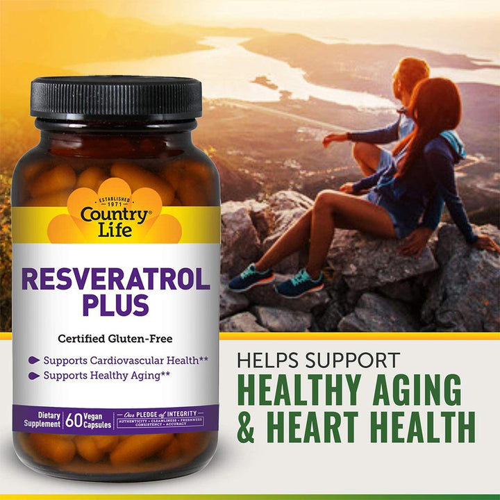 Country Life Resveratrol Plus Vegan Capsules For Heart Health, Pack of 60's - Easy Pharmacy LLC
