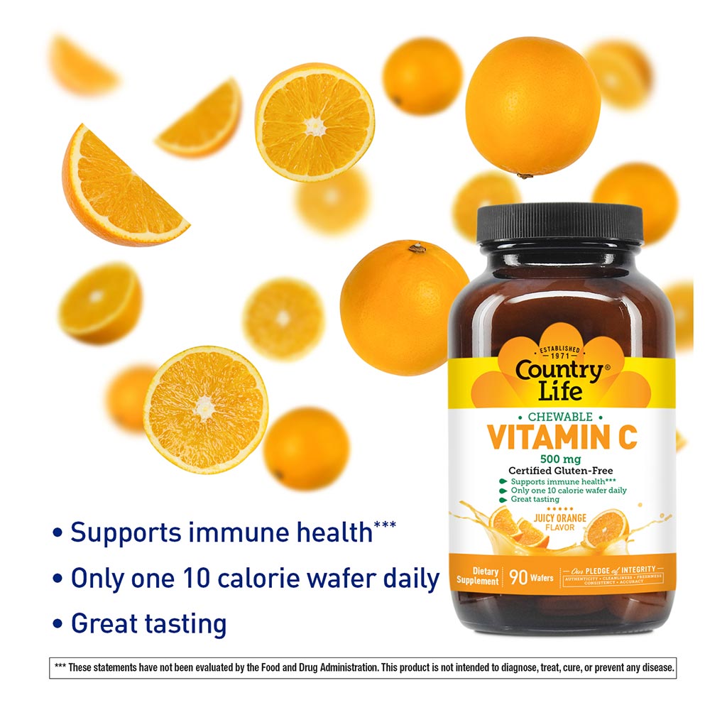 Country Life Antioxidant Vitamin C 500 mg Wafers For Immune Support, Pack of 90's - Easy Pharmacy LLC