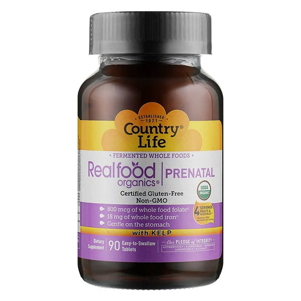 Country Life Realfood Organics Prenatal Daily Nutrition Folate & Iron Pregnancy Supplement Tablets, Pack of 90's