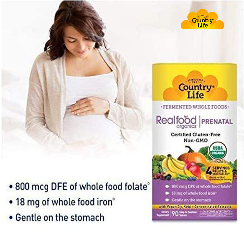 Country Life Realfood Organics Prenatal Daily Nutrition Folate & Iron Pregnancy Supplement Tablets, Pack of 90's - Easy Pharmacy LLC