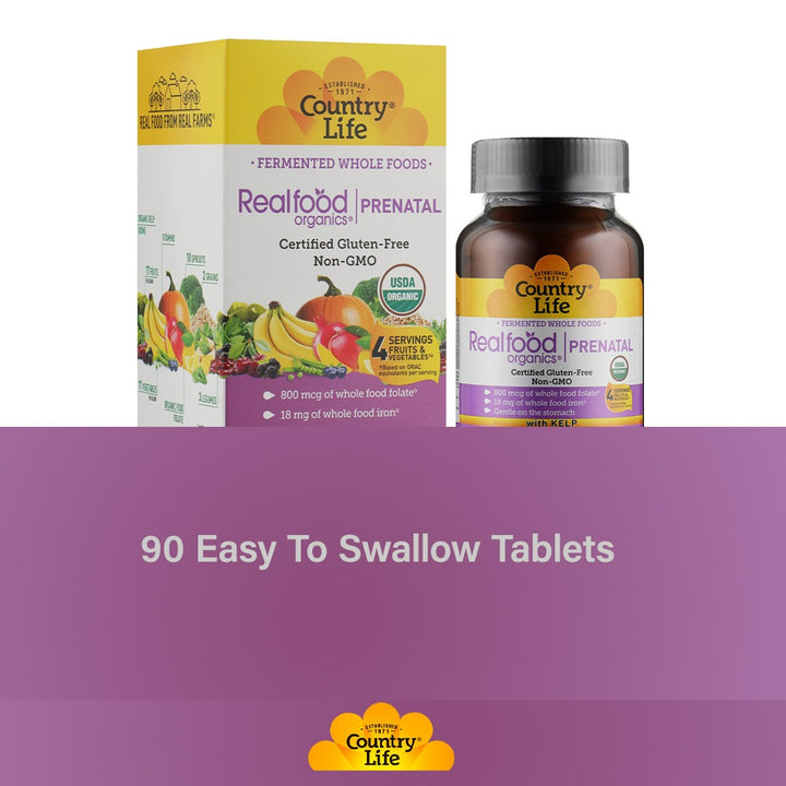 Country Life Realfood Organics Prenatal Daily Nutrition Folate & Iron Pregnancy Supplement Tablets, Pack of 90's - Easy Pharmacy LLC