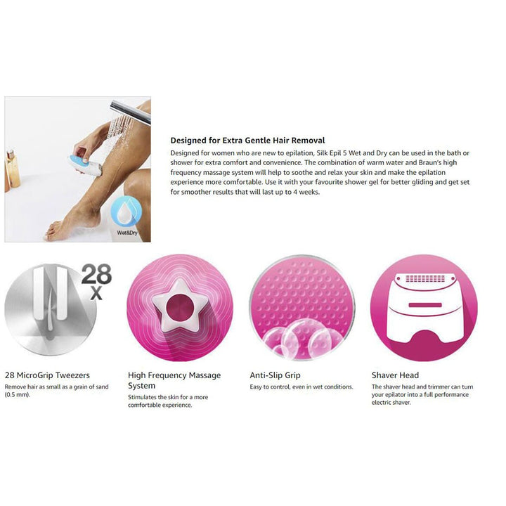 Braun Silk-epil 5 Wet & Dry Epilator Legs & Body 5-541 - Easy Pharmacy LLC