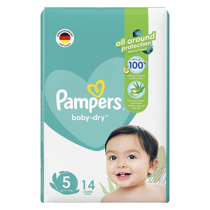 Pampers Baby-Dry Baby Diapers With Aloe Vera, Size 5, 11-16Kg, Pack of 14's - Easy Pharmacy LLC
